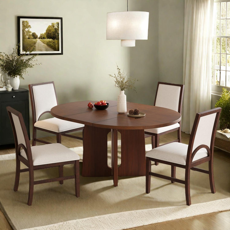 Ensemble de table de salle à manger en bois massif pour 4 personnes avec plateau extensible et chaises rembourrées, Brun