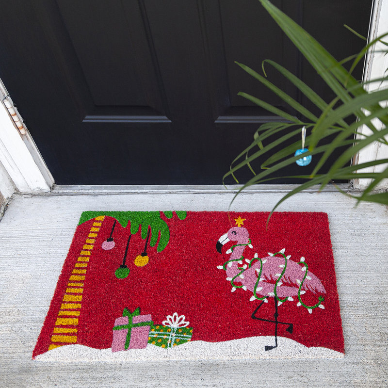 Christmas Flamingo Coir Doormat