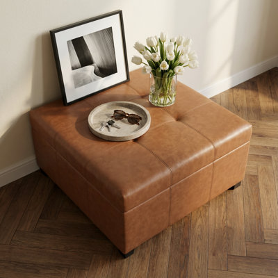 Banc de rangement capitonné en similicuir avec pieds en bois, repose-pieds et sièges multifonctionnels