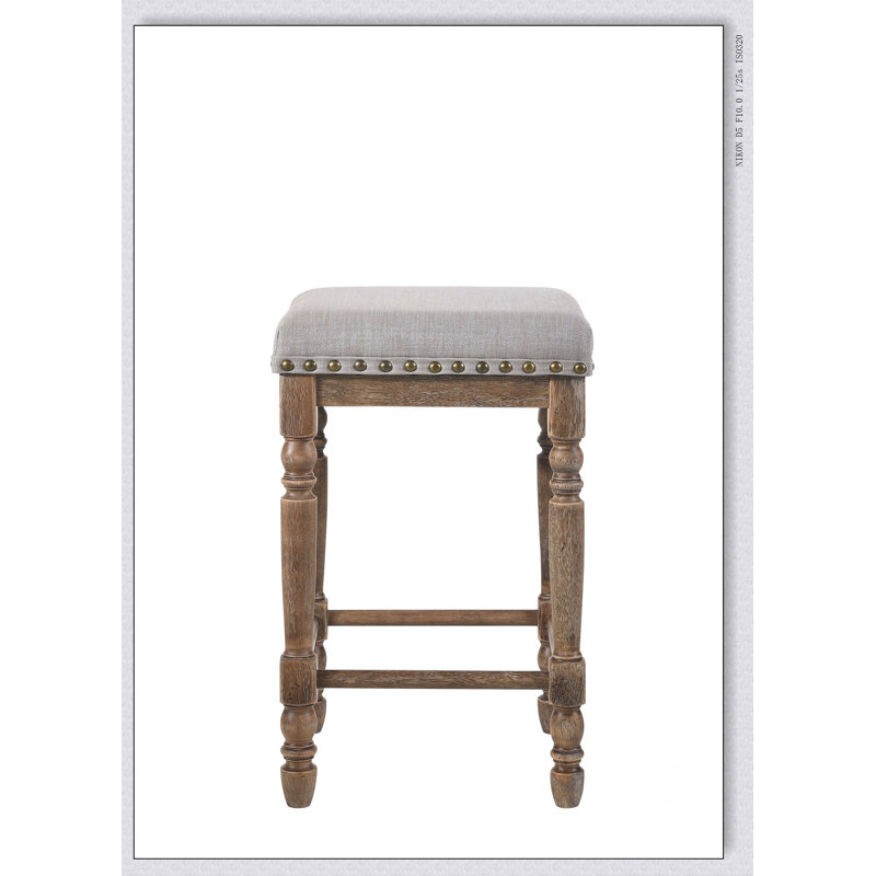 Farsiris  Fabric & Weathered Oak Finish Counter Height Stool (Set-2)