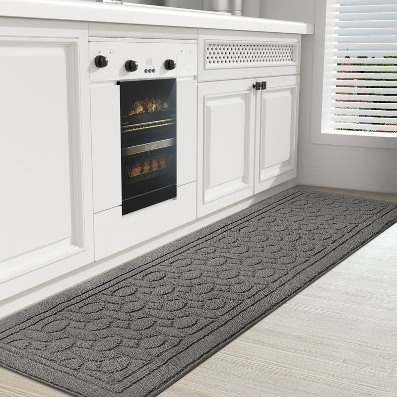 Floral Water Resistant Non-Skid Kitchen Mat, Gray, Runner 1'6" x 6'7"
