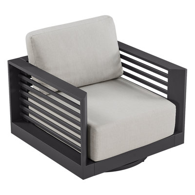 Patio Swivel Lounge Chair with Aluminum Slat Frame and Cushions