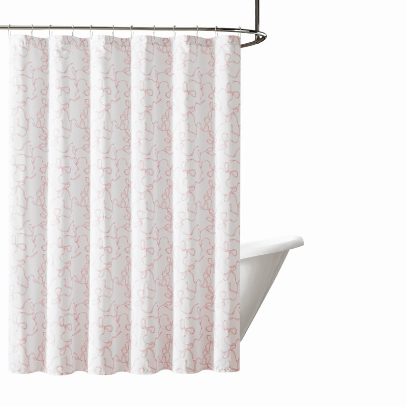 Truly Soft Printed Bow Shower Curtain, White/Pink