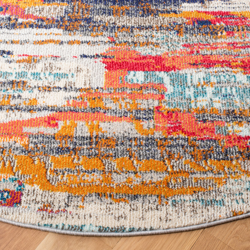 Riccio Abstract Ivory/Multi Area Rug, Round 5'