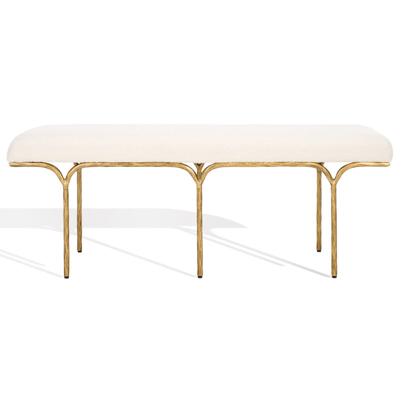 Poviones Boucle Upholstered Bench, Brass, 18" H x 48" W x 16" D