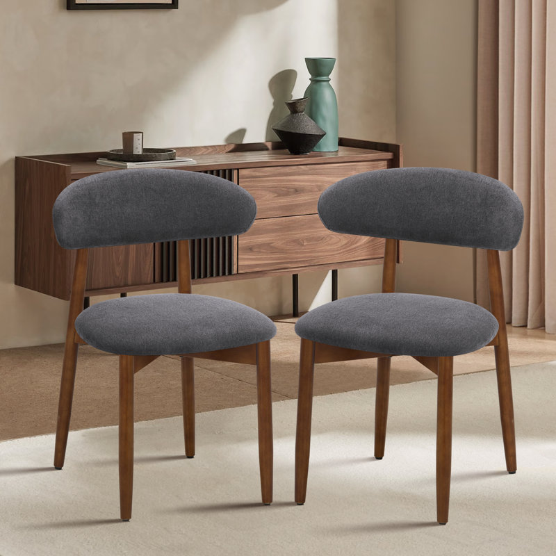 Maylon Upholstered Solid Wood Frame Side Chairs, Fabric-Gray