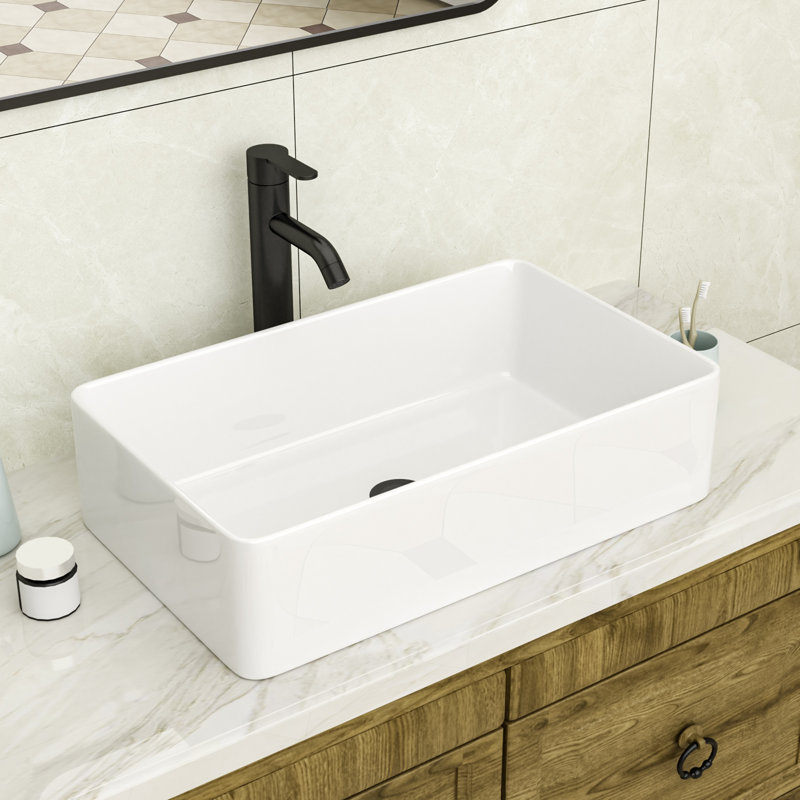 Lordear 21-1/4" L x 13" W White Ceramic Rectangular Vessel Bathroom Sink