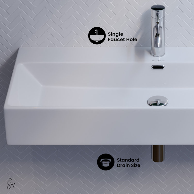 Lavabo de salle de bain mural rectangulaire 40 "Claire, Blanc lustré, Blanc lustré