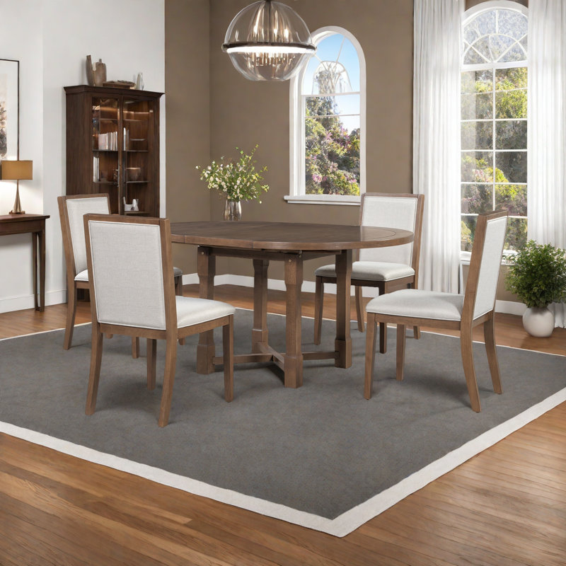 Ensemble de table de salle à manger extensible 5 pièces pour 4 personnes, table de salle à manger ronde pour 4 personnes avec chaises rembourrées, ensemble de table de cuisine de ferme avec rallonge amovible pour la salle à manger et la cuisine