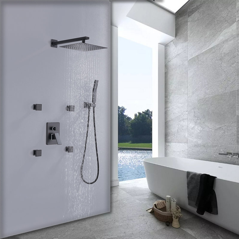 Système de douche complet avec valve brute, Noir mat