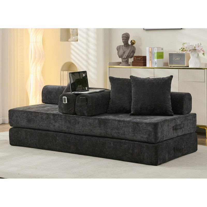Canapé-lit au sol, canapé-lit pliant convertible confortable, canapé en chenille avec accoudoirs ， Aucun assemblage requis