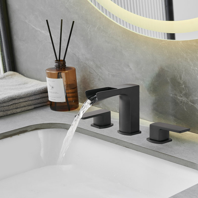 Waterfall 8 In. Widespread Double-Handle Bathroom Faucet, Matte Black