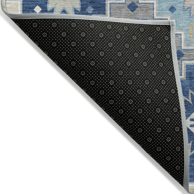 Tapis bleu intérieur / extérieur lavable à la machine Xhevrie, Rectangulaire 3 pi x 5 pi
