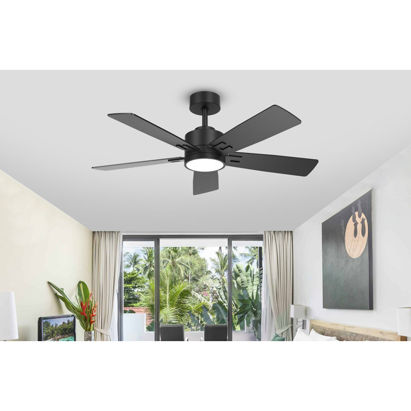 5 Blade Smart Ceiling Fan With Light, Remote Control, Reversible Dc Motor, Dual Finish Blades, 52"