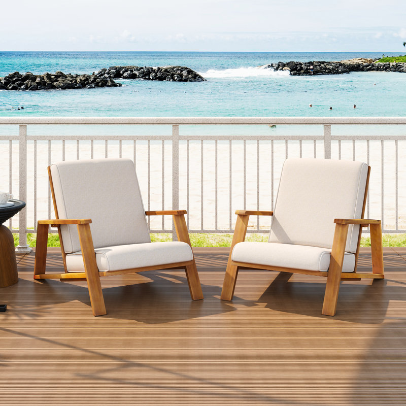 Chaise de patio pour 2 personnes avec coussin beige confortable et structure en bois pour le divertissement en plein air