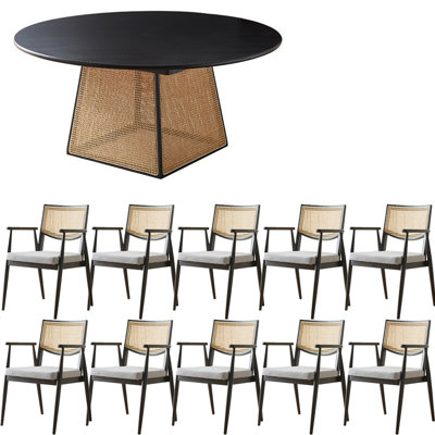 Modern simple rattan solid wood dining table set
