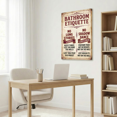 Bathroom Etiquette Vintage Sign Canvas Wrapped Wall Art (Set Of 1)