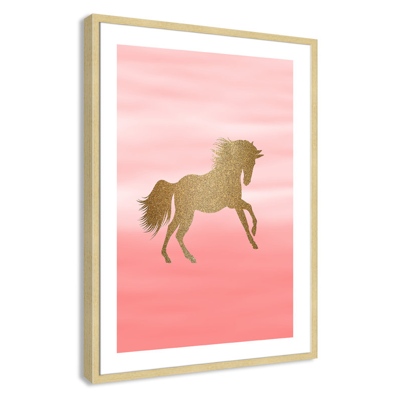 Art encadré ombré rose 1 ', H 34,5 po x l 24,5 po x P 1,18 po, Encadré de boîte champagne