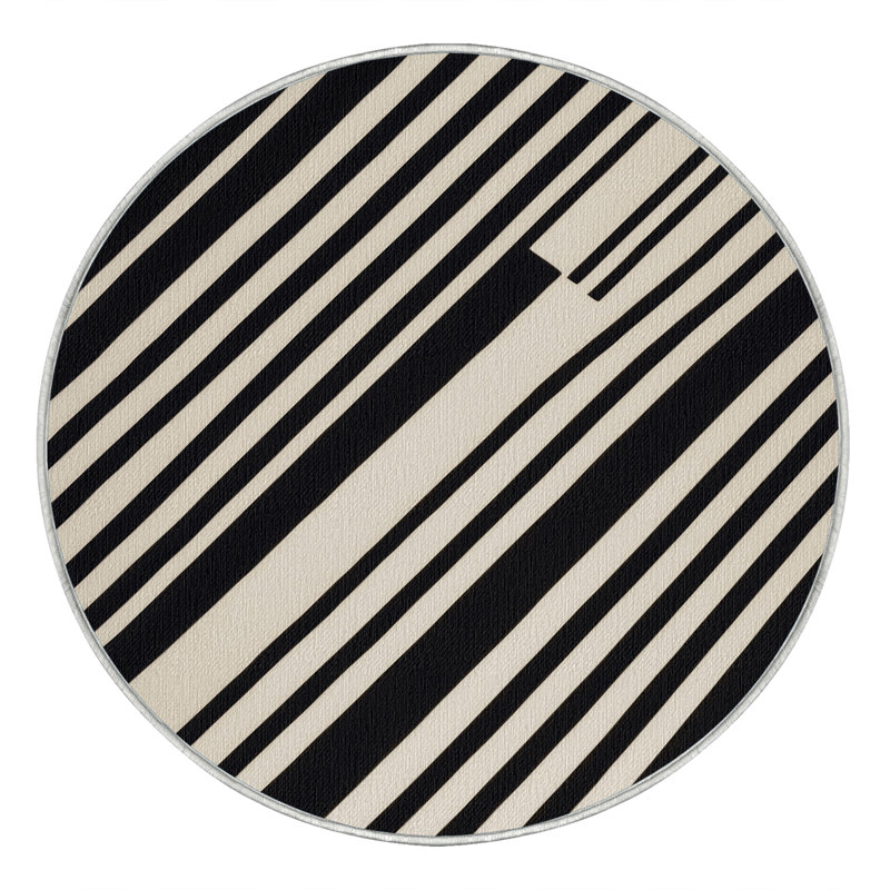 Washable White Black Striped Area Rug, Round 7'