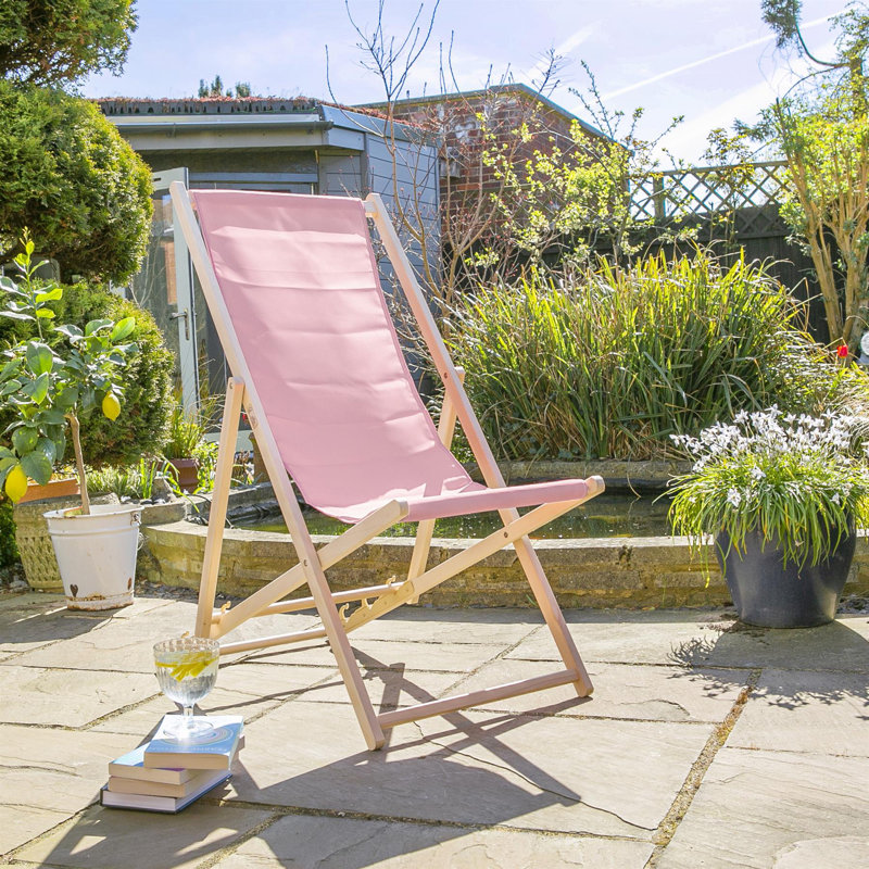 Folding Wooden Deck Chair, Light Pink