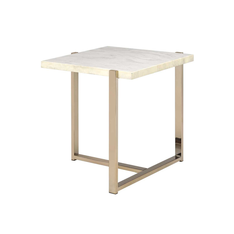 Table de bout en faux marbre avec cadre en métal
