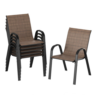 Ensemble de 6 chaises de salle à manger de patio empilables empilables, toutes saisons, avec structure en métal thermolaqué