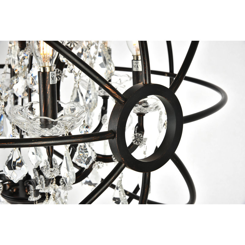 Lustre sphérique unique à 6 lumières Svante, Bronze foncé, Cristal (transparent)