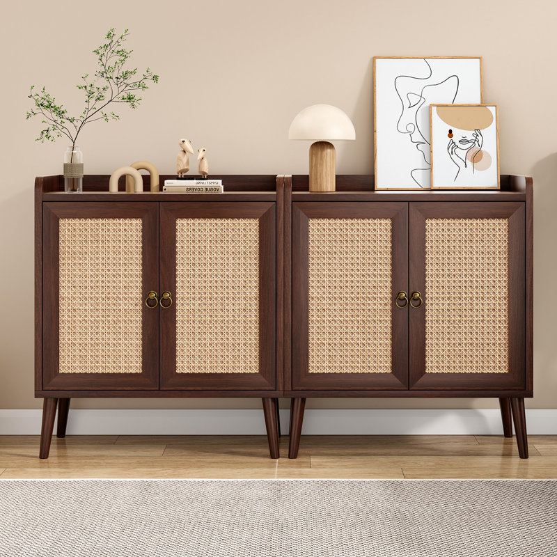 Buffet rétro en rotin avec portes de rangement pour salle à manger ou salon | Idée de cadeau