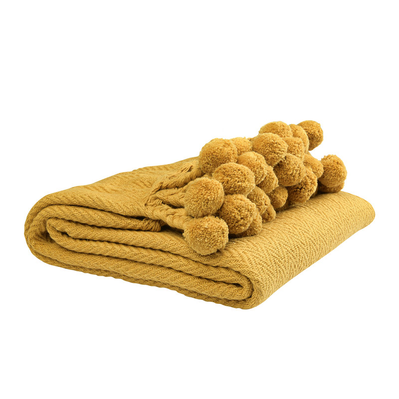  Jeté 100% coton Pom Pom, Verge d'or