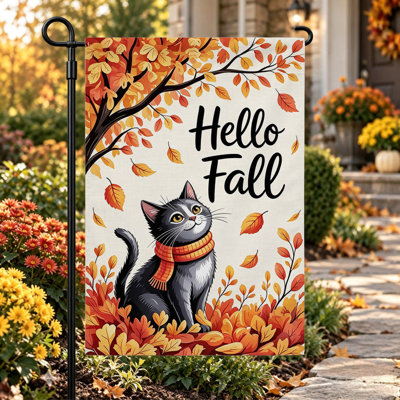 Autumn Welcome Garden Flag ,Double Sided 12x18 Inch Yard Flags,Gray orange autumn cat
