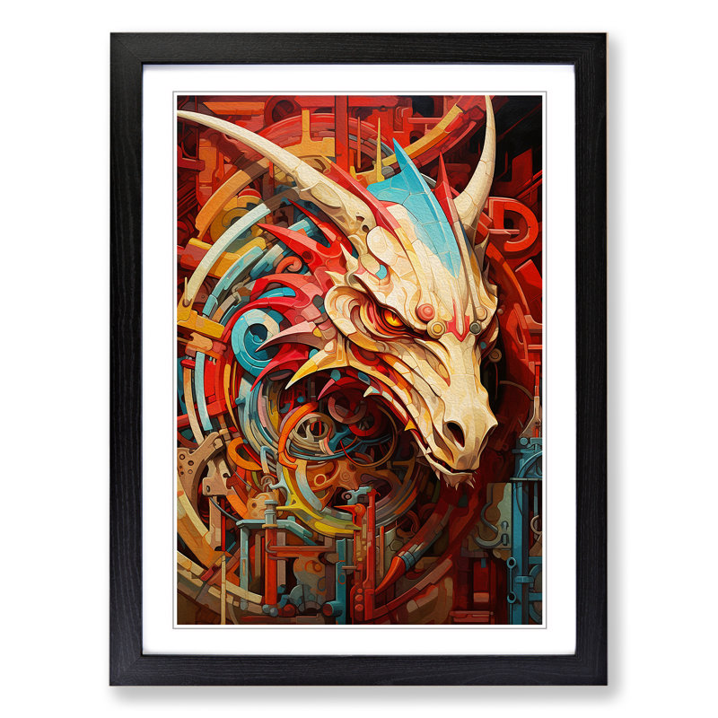 Dragon Constructivism - Single Picture Frame Print on Wood, Black Framed, 46cm H x 34cm W
