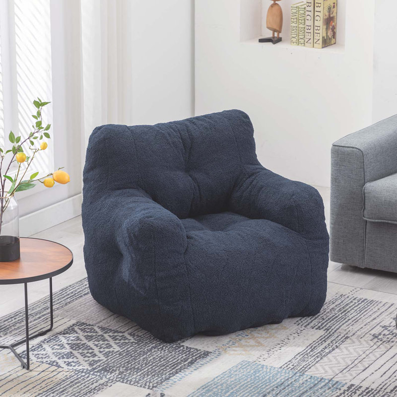 Fauteuil à billes en tissu de peluche Compression, Laine bleu foncé