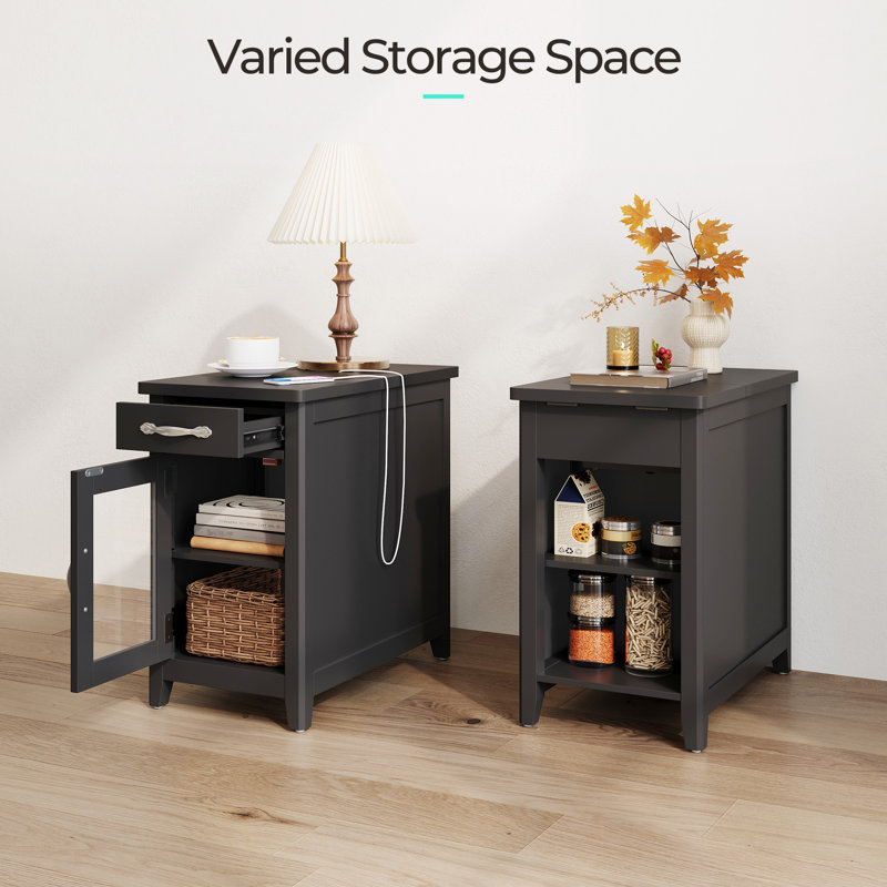 Callison End Table With Storage And Charging Station Set Of 2, Black, Black