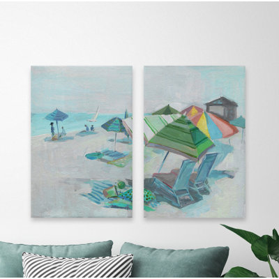 " Colorful Beach Umbrellas " by Marmont Hill 2 - Pieces Painting Print