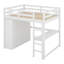 Lit mezzanine double en bois avec tablettes de rangement à 2 niveaux, 3 tiroirs, garde-robe intégrée et bureau-242881842
