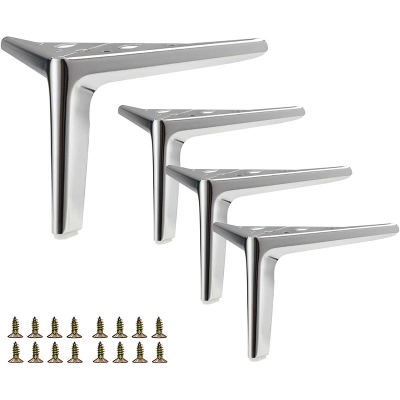 Heavy Duty Metal Furniture Legs For Sofa Cabinet Chair Replacement Modern Triangle Design Durable Support Set Of 4, Silver