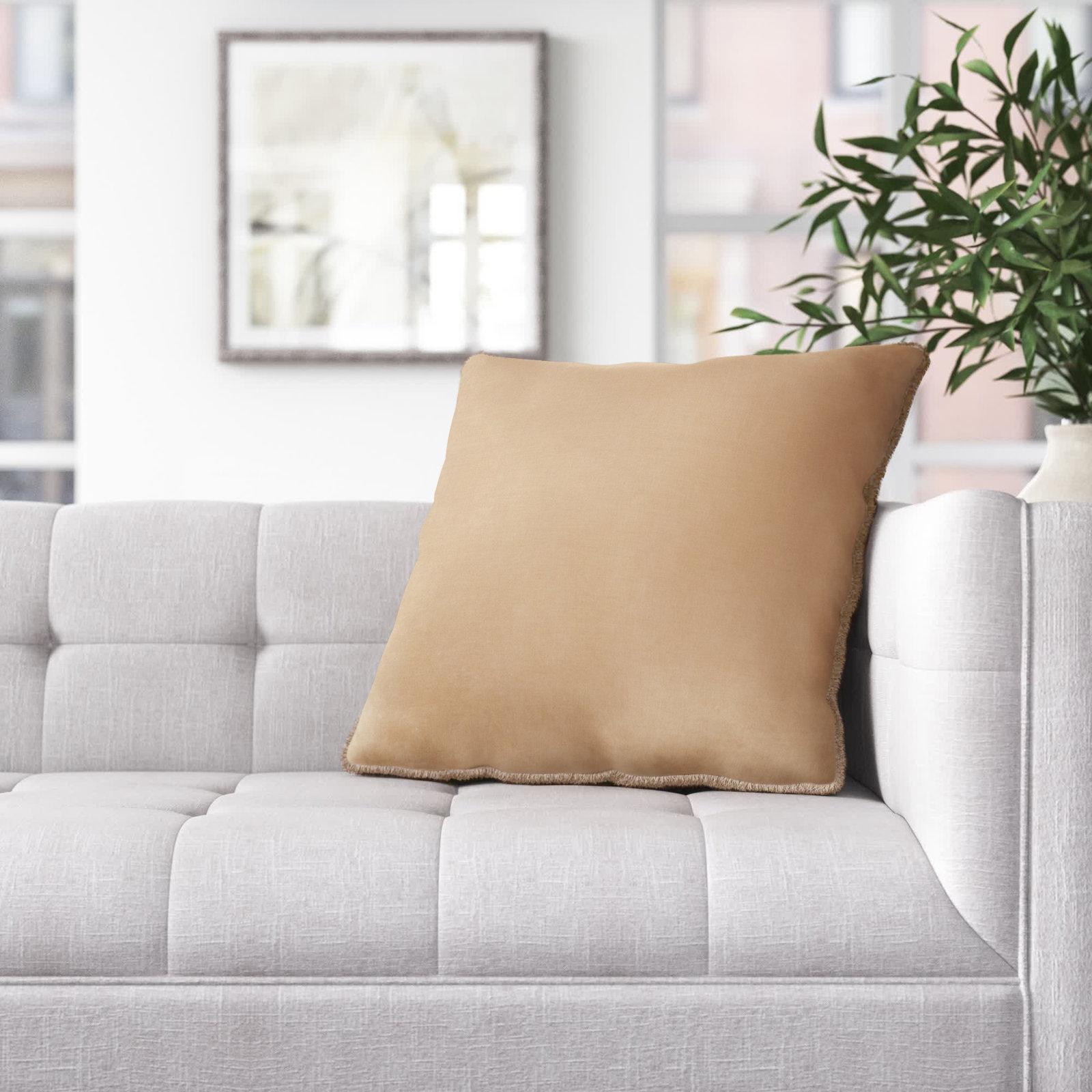 Kam Fringed Cotton Throw Pillow, Pillow Cover Only - No Insert, Tan