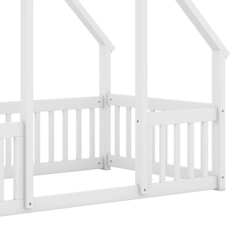 Lit sur pied de style maison avec clôture de protection et garde-corps, Blanc