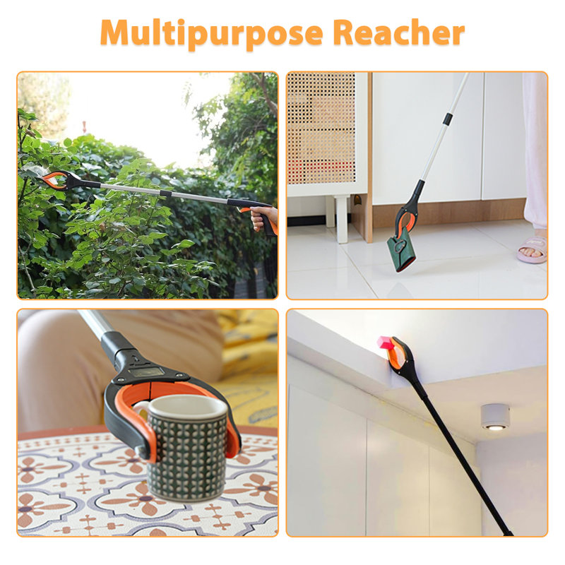 Paquet de 4: Ensemble de 4 outils pour atteindre Grabber, outil pour atteindre Grabber pliable, outil léger pour ramasser les ordures pour personnes âgées avec pince en caoutchouc antidérapante, orange