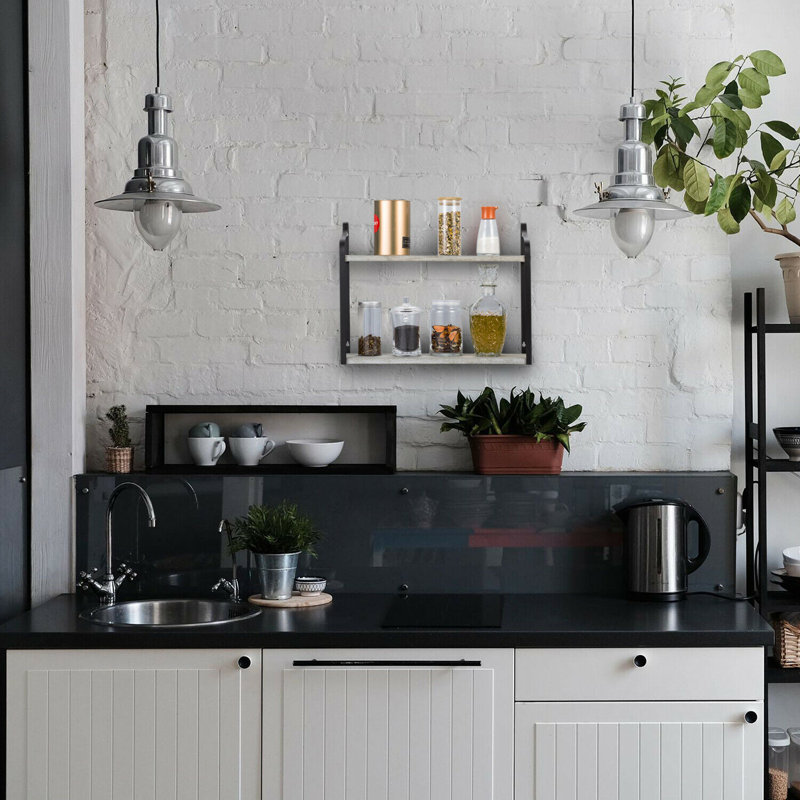 Étagère de rangement murale en bois rustique à 2 niveaux, Gris