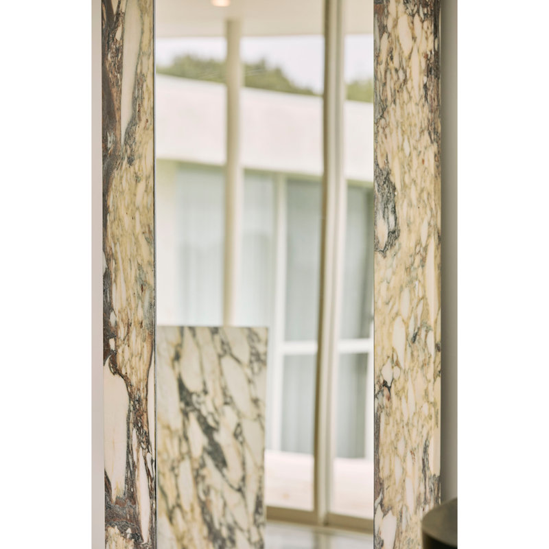 Suna 35 in. x 79 in. Natural Stone Marble Rectangular Framed Mirror