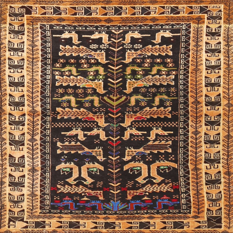 Tapis noir / jaune clair Thomes, Carré 7 pi