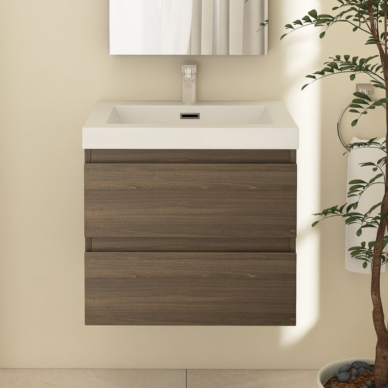 24 po X P 20 po P x 22 po Meuble-lavabo flottant simple H avec plateau en résine blanc brillant, Gris cendré