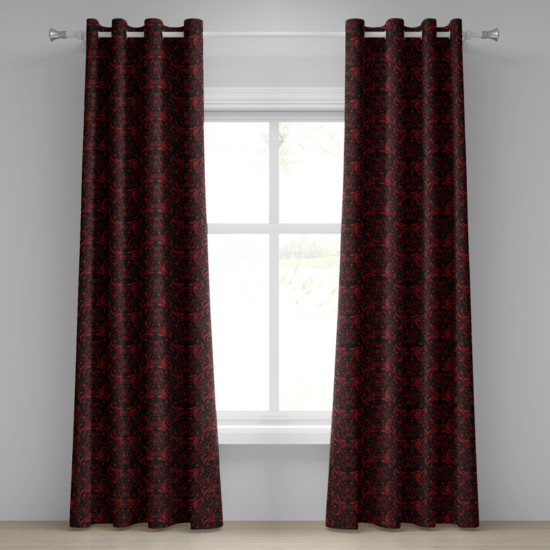 Astoria Grand Victorian Grommet Curtain Decorative 2-Panel Window Drapes, 50"x54", Charcoal Grey Ruby, 50" W x 108" L