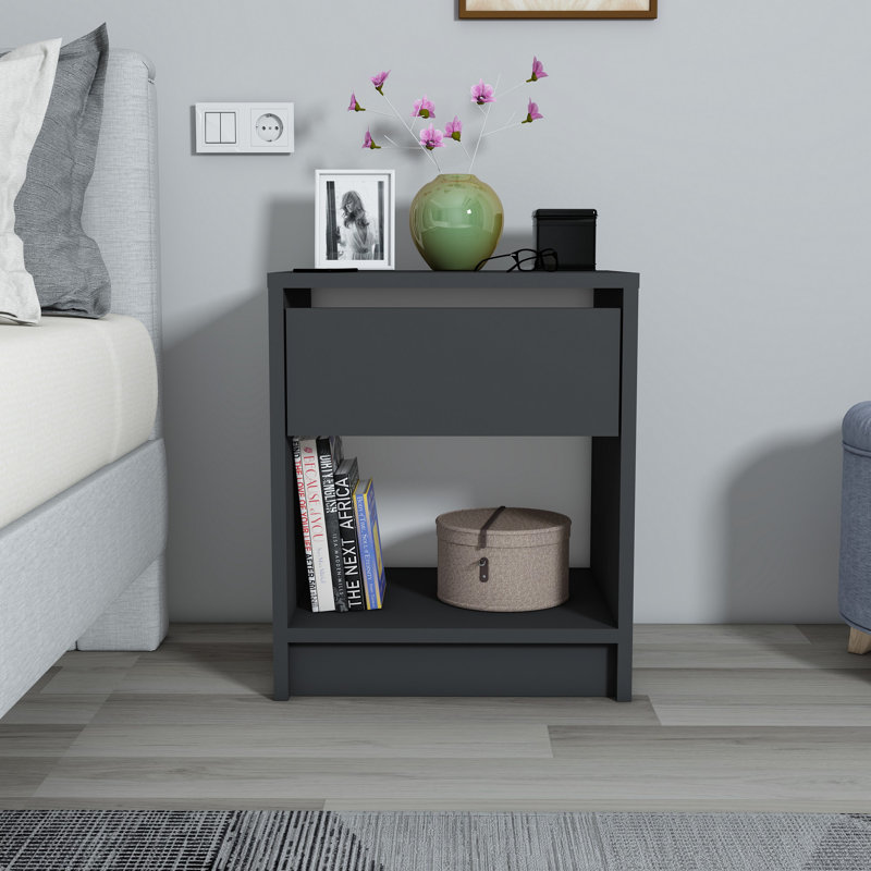 Sohi 44.6cm W Manufactured Wood Bedside Table, Grey