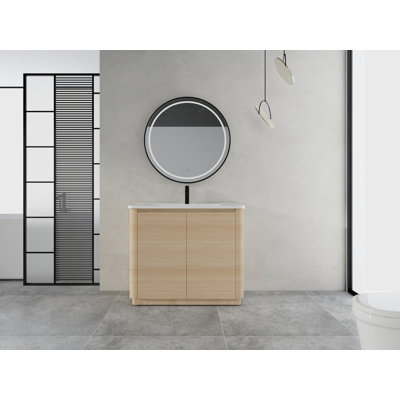 Meuble-lavabo autoportant 40 po avec lavabo en céramique et 2 portes à fermeture en douceur, emballage KD, contreplaqué
