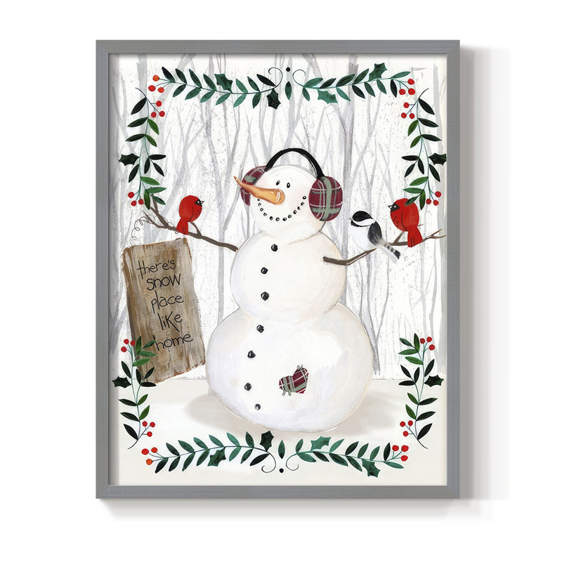 Folk Snowman Forest II Framed Print - Solid Wood, 11" H x 9" W, Grey