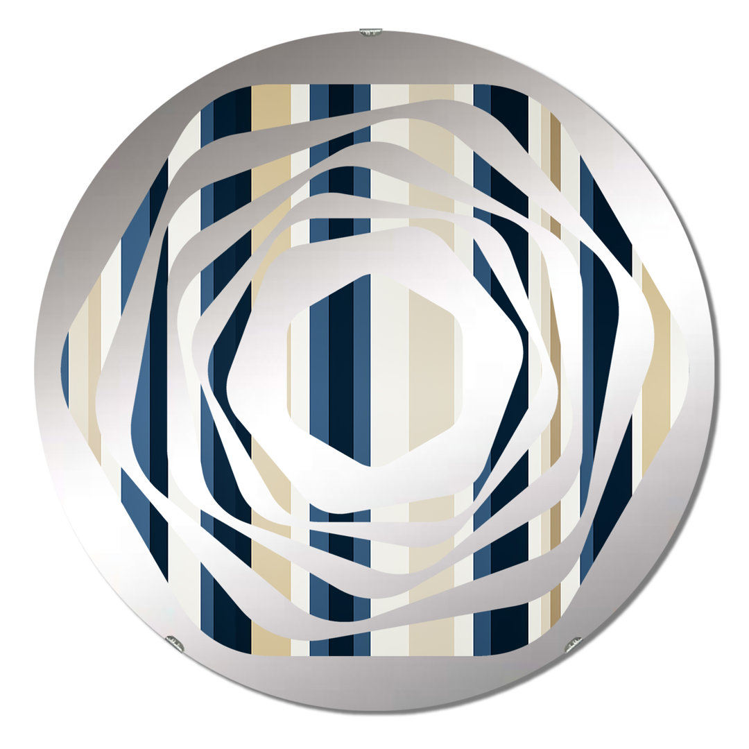 Classic Beige And Blue Elegance Striped Pattern - Amorphe Decorative Mirror Design Art 