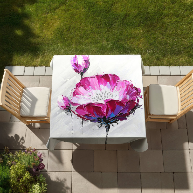 Fuchsia Wild Flower Botanical Gray Tablecloth | Indoor/Outdoor