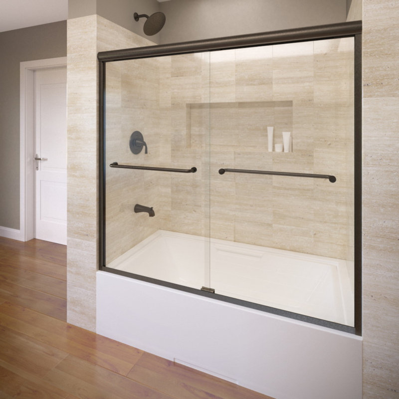 Infinity 29.25" W x 57" H Bypass Semi- Frameless Tub Door, Silver, Clear